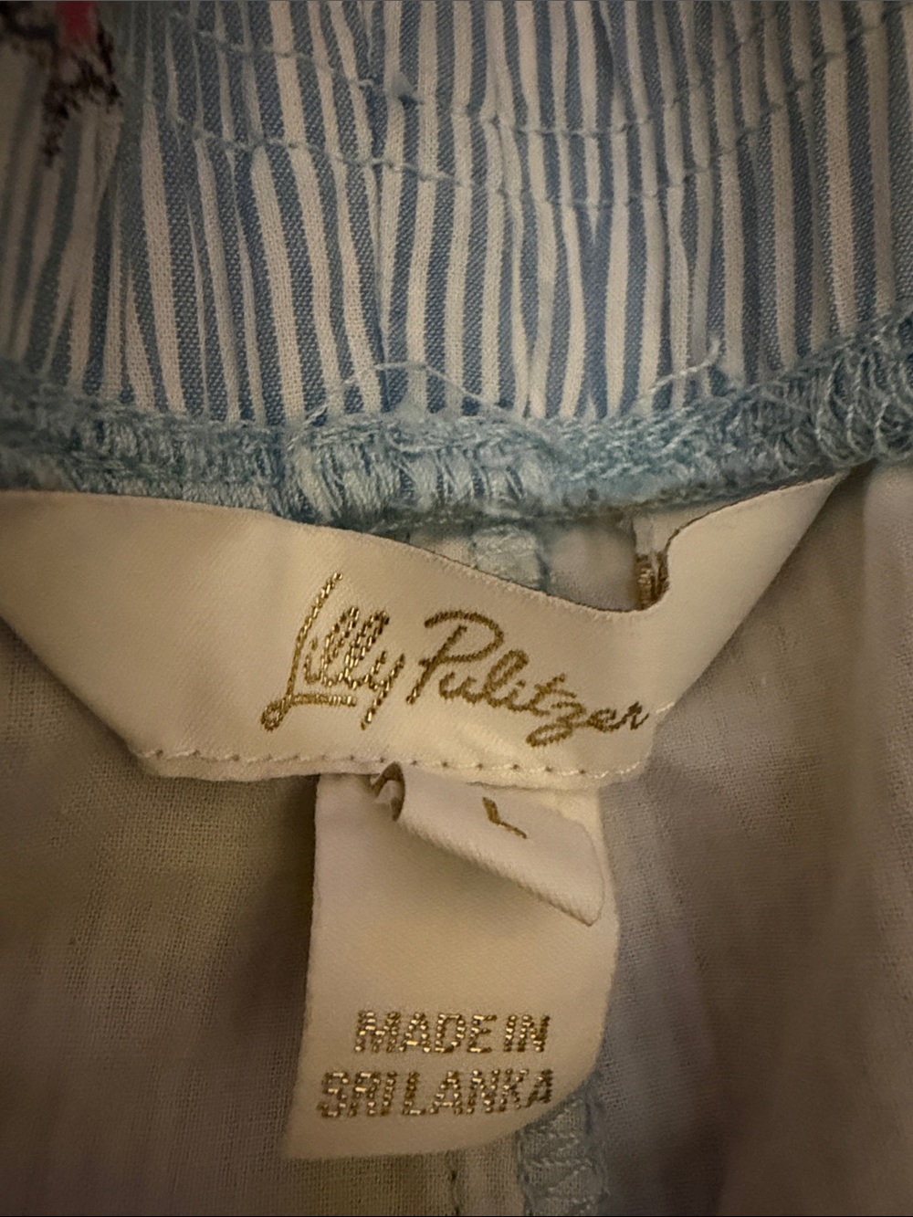Lilly Pulitzer Blue and White Pinstripe Athletic Shorts with Red Star Embroidery - Picture 2 of 6